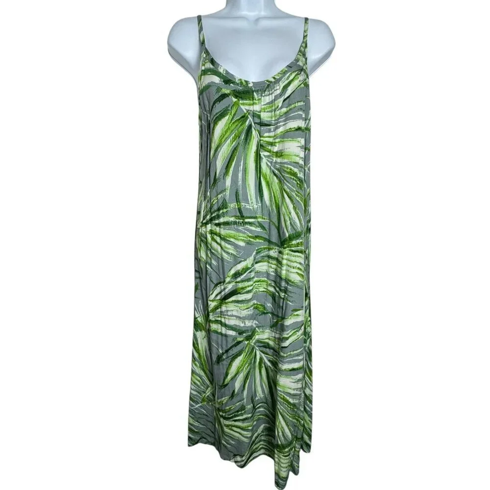 Jams World Ariana Midi Dress size Small Manoa Print W3104 green gray leaf print - Picture 2 of 11